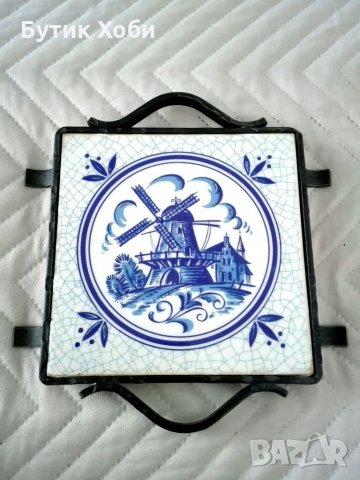 Керамична поставка с ковано желязо стил ,,Делфт,,, снимка 2 - Антикварни и старинни предмети - 32614337