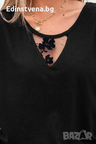 Дамска блуза в черно с детайли от флорален тюл, снимка 11 - Други - 50081862