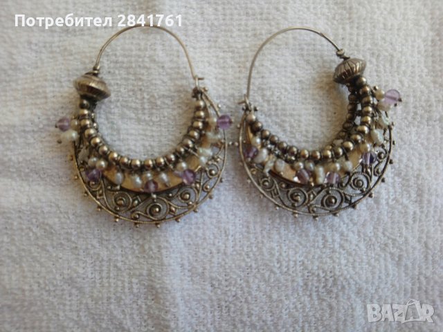 Старинни сребърни италиански обеци с перли и аметисти, снимка 4 - Обеци - 44110370