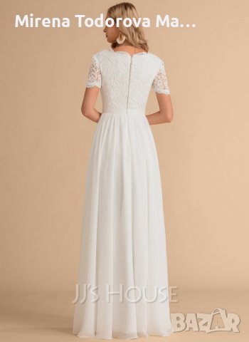 Сватбена рокля от шифон с V-образно деколте с дължина до пода. EU44 XL/L 200лв., снимка 3 - Рокли - 36676886