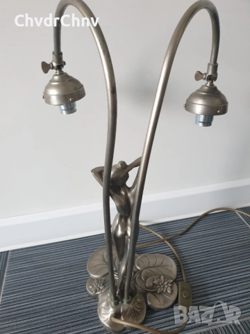 Стара Арт Деко немска настолна лампа с фигура на гола жена/бял бронз/еротика/50см-3кг, снимка 5 - Настолни лампи - 51603040