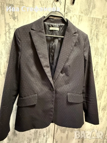 Уникално елегантно женствено сако Mango черно на бели точки , снимка 11 - Сака - 52484441