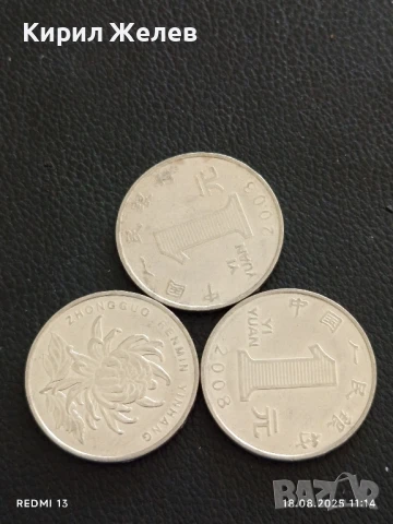Три монети 1 юан Китай различни години за КОЛЕКЦИЯ ДЕКОРАЦИЯ 23415
