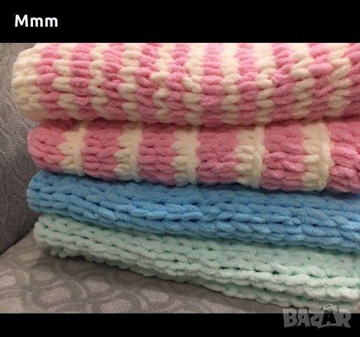 Нови ръчно плетени бебешки одеалца плюшена прежда, снимка 1 - Спално бельо и завивки - 26583515