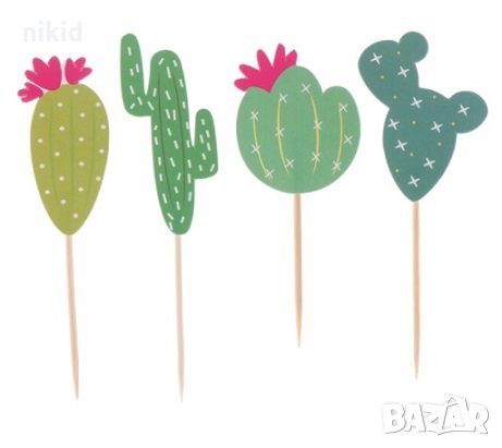 4 бр Кактус кактуси топер топери клечки украса декор за торта мъфини парти 