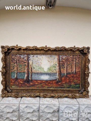 Превъзходна голяма антикварна авторска майсторска картина масло върху платно , снимка 3 - Антикварни и старинни предмети - 53210517