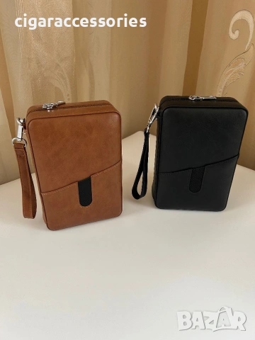 Преносим хумидор от естествена кожа за 6 пури – черен/кафяв, снимка 8 - Табакери - 53005681