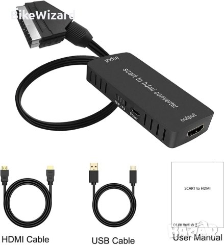 Wrugste SCART към HDMI конвертор с HDMI кабел, Scart in HDMI изход HD 720P/1080P  НОВО, снимка 1