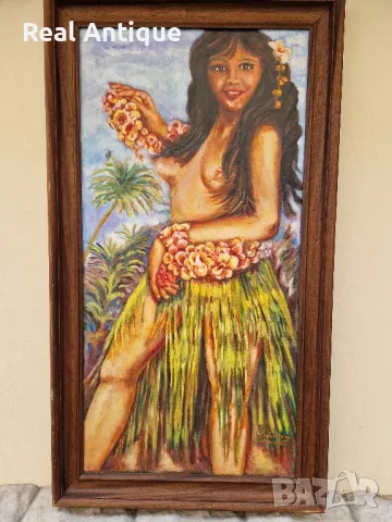 Уникална антикварна испанска картина масло върху платно , снимка 3 - Картини - 48252279