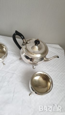 Английски посребърен сервиз за чай от 3 части, снимка 3 - Антикварни и старинни предмети - 43203606