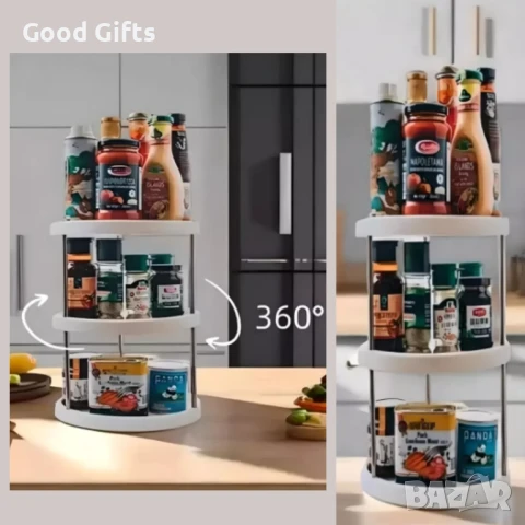 Въртяща се стойка с 3 нива за подправки и продукти – 360° органайзер за кухня, снимка 6 - Други стоки за дома - 51061192