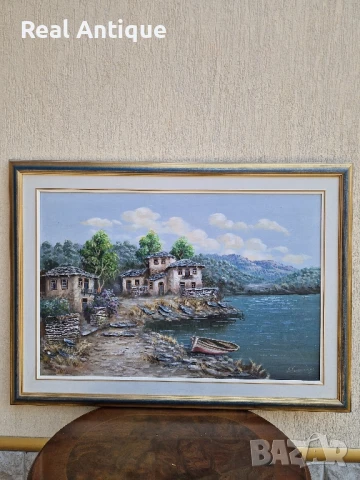 Превъзходна голяма антикварна авторска картина масло върху платно , снимка 2 - Картини - 51179900