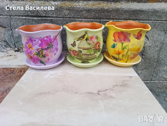 Керамични саксии с подложка, снимка 7 - Декорация за дома - 35725036