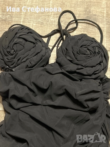 Wow нова къса черна елегантна коктейлна официална парти рокля 3 Д рози цветя .  ., снимка 2 - Рокли - 51645114