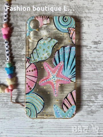 Летен калъф за айфон 13 про макс с морски звезди и миди и връзка за гривната на ръката с мъниста 💛, снимка 2 - Калъфи, кейсове - 52364634