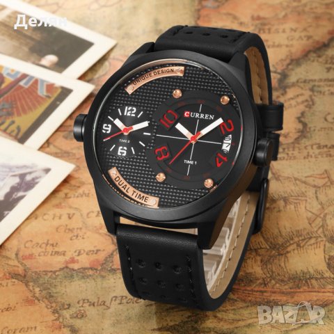 Мъжки часовник 015, черен, DUAL TIME, с дата, снимка 2 - Мъжки - 27721233