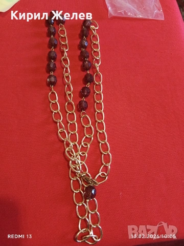 Винтидж колие позлатен бронз с мънистата бордо Арт Нуво 51892 , снимка 6 - Колиета, медальони, синджири - 53462663