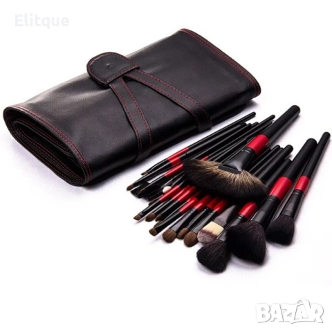 Комплект от 22 четки за грим в разгъваща се чантичка от естествена кожа  HZS83, снимка 4 - Други - 52820406