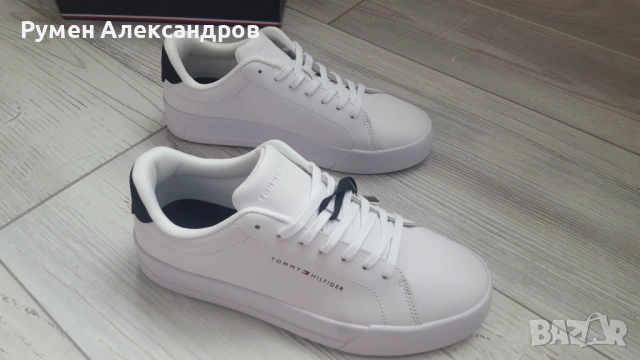 Нови бели кожени мъжки маратонки Tommy Hilfiger размер EUR41, снимка 12 - Маратонки - 53500665