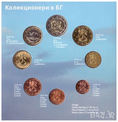 СЕТ ЕВРОМОНЕТИ 1999 ГОДИНА - ФИНЛАНДИЯ, снимка 4 - Нумизматика и бонистика - 53522372