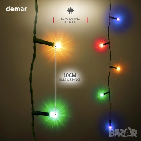 Коледни лампички за елха NETTA 2,5 м x 12 нишки 300 LED, 8 режима, многоцветни, снимка 3 - Декорация за дома - 52119010