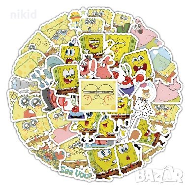 50 малки спондж боб Спонджбоб Квадратни гащи spongebob самозалепващи лепенки стикери  украса декор , снимка 6 - Други - 43887522