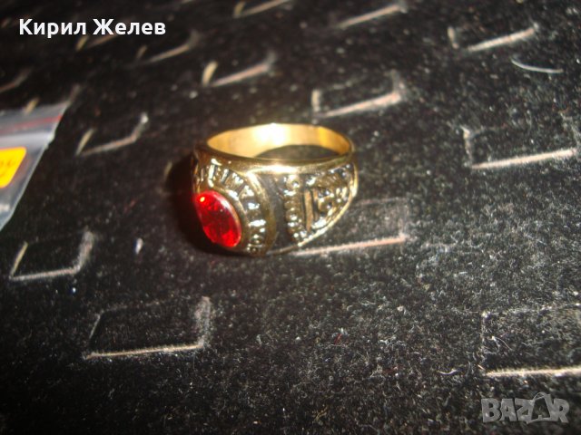 АМЕРИКАНСКИ КОЛЕЖАНСКИ РЯДЪК ПОЗЛАТЕН ПРЪСТЕН от БЛАГОРОДНА СТОМАНА с ФАСЕТИРАН РУБИН 17127, снимка 11 - Пръстени - 33050249