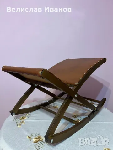 Винтидж кожено сгъваемо столче за крака в перфектно състояние., снимка 7 - Антикварни и старинни предмети - 49807944