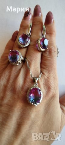 Сребърен комплект Дъга, снимка 3 - Колиета, медальони, синджири - 43169696