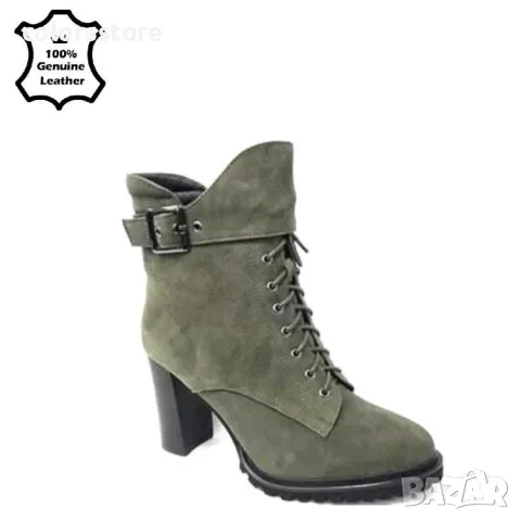 Боти на ток - зелен ЕСТЕСТВЕН велур - 17122Z-4-3M