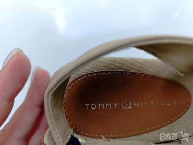 Томму Hilfiger бежови сандали от плат+ подарък тениска MSCH, снимка 6 - Сандали - 50713525