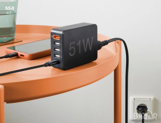 Зарядна станция Hama, 51 Watt, 5xUSB, 4x USB-A, 1x USB-C PD, 100v-240v HAMA-00201630, снимка 10 - Други - 36222516