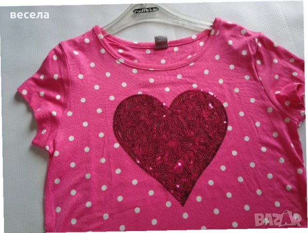 Детски блузи розови  на  точки, има лъскаво сърце, снимка 2 - Детски Блузи и туники - 33430350