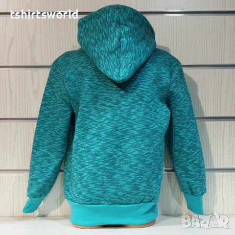 Нов детски изчистен суичър в цвят зелен меланж с качулка, снимка 3 - Детски анцузи и суичери - 38173836