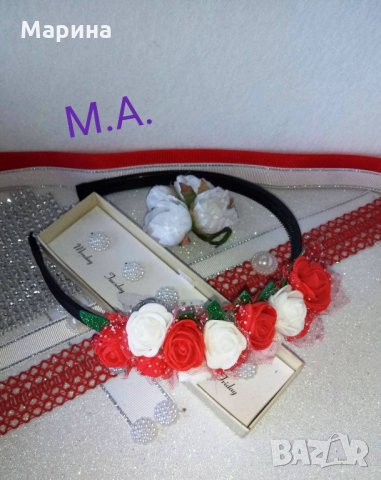 Диадема с цветя (Рози ) цвят червен и бял!, снимка 6 - Други - 28078883