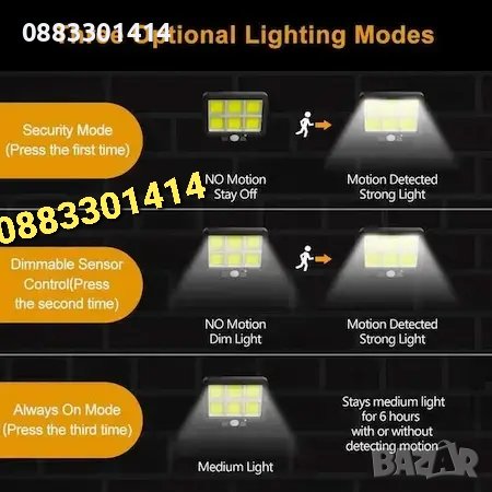 LED лампа със соларен панел, PIR сензор за движение, дистанционно управление, нощна улична лампа, снимка 5 - Соларни лампи - 38528412