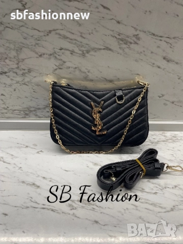 Ysl черна чанта с къса и дълга дръжка