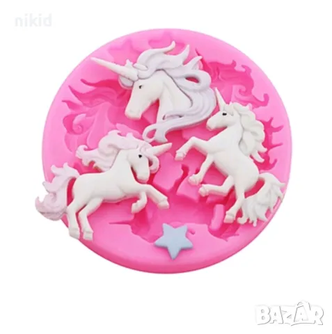 3 бр малки Еднорог звезда силиконов молд форма декор украса торта фондан, снимка 2 - Форми - 49442482