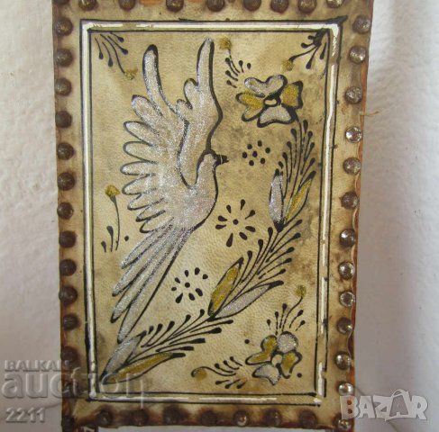 стар музикален ударен инструмент барабан, гълъб птица, кожа и дърво ваза Патагония, кожен кон, хамут, снимка 3 - Декорация за дома - 28907670