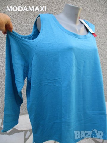 7XL Нова синя блуза Sheego  голи рамене, снимка 2 - Блузи с дълъг ръкав и пуловери - 38710588