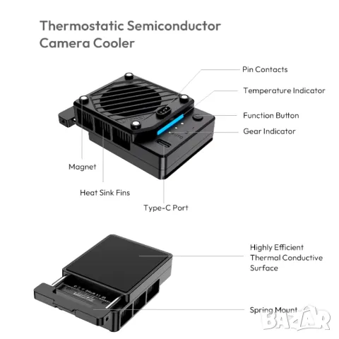 Нов модел охлаждаща система за фотоапарат Ulanzi CU01 с батерия, снимка 2 - Батерии, зарядни - 48552130