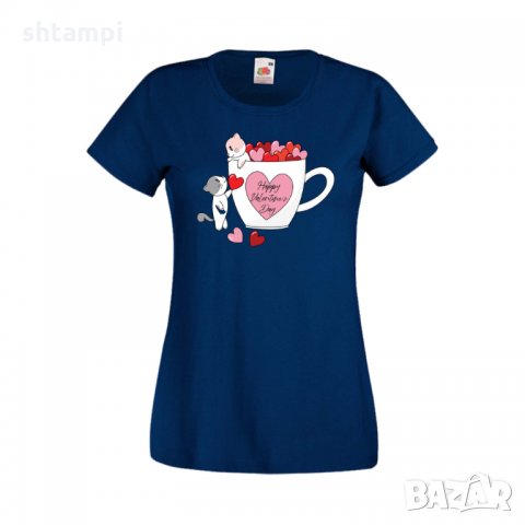 Дамска тениска Свети Валентин Happy Valentines Day Cats On Mug, снимка 4 - Тениски - 35647036