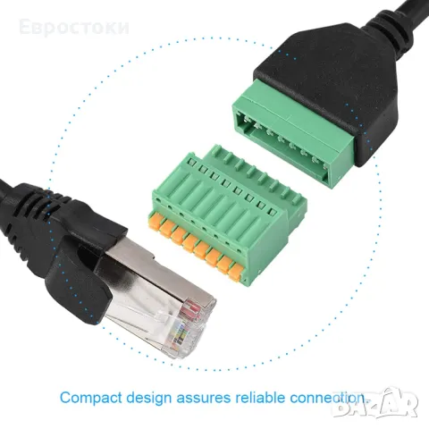 Flower Кабел RJ45 Ethernet (мъжки) към 8-пинов AV клемен пружинен адаптерен блок, снимка 1 - Кабели и адаптери - 49600662