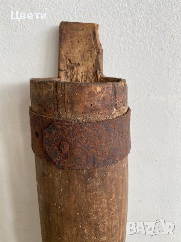 Стара, дървена бучка с метален обков, снимка 7 - Антикварни и старинни предмети - 43924626