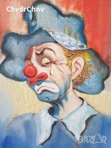 Giorgio 61х53см/2бр италиански стари картини масло върху платно/портрети-клоуни/дървена рамка, снимка 3 - Картини - 50977914