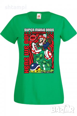 Дамска тениска Super Mario Bros,Анимация,игра,Празник,Повод.