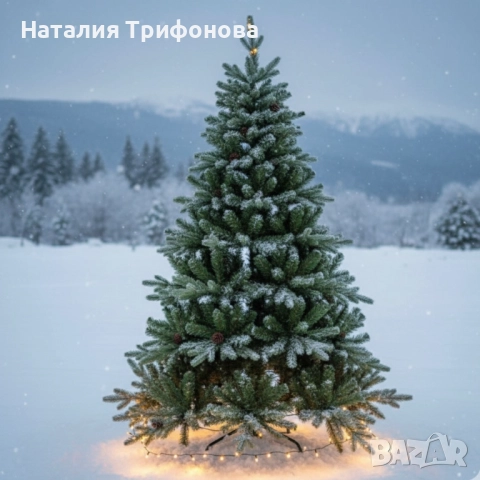 Реалистична коледна елха с декоративни шишарки + стойка в различни размери, снимка 2 - Декорация за дома - 52225259