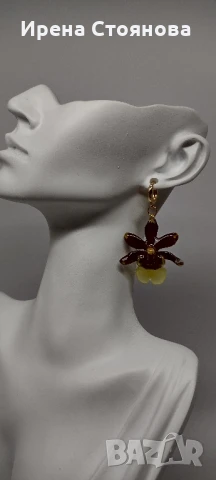 Обеци с естествен цвят на мини орхидея. Цветче с размери 3,5/4 см. , снимка 7 - Обеци - 51090834