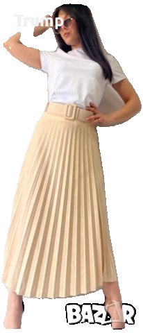 Елегантна пола, солей, с колан, цвят бежав, снимка 1