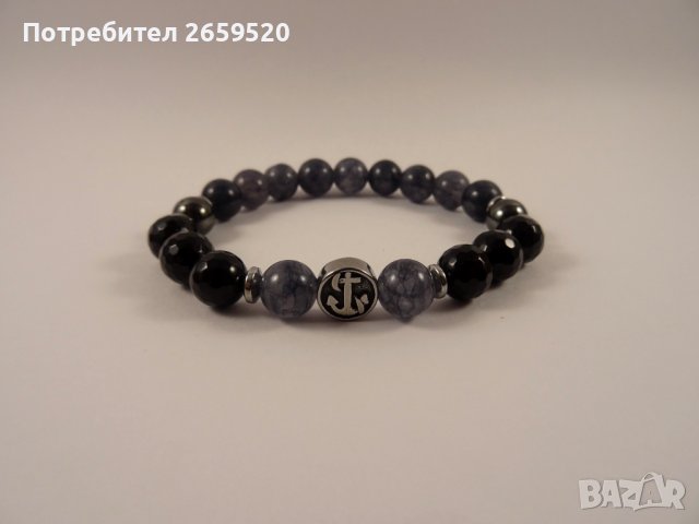 Водоустойчива мъжка гривна от естествени камъни, снимка 3 - Гривни - 39777170